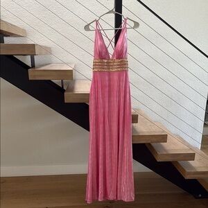 Vintage Dave & Johnny Pink/Gold Gown with Plunge Neckline